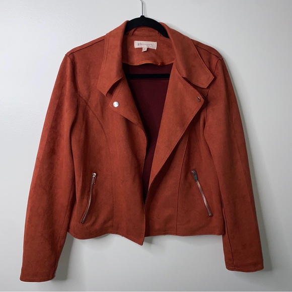 Philosophy Jackets & Blazers - Philosophy Faux Suede Rust Orange Moto Jacket Motocross Bikercore Rocker Large